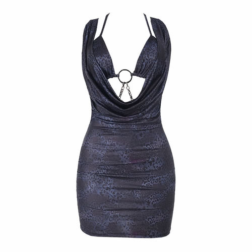 Metal chain o ring self tie print mini dress  | Festival Outfits Women
