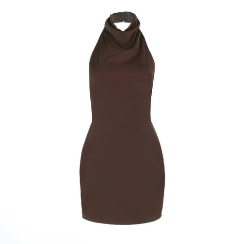Halter button backless solid mini dress  | Festival Outfits Women