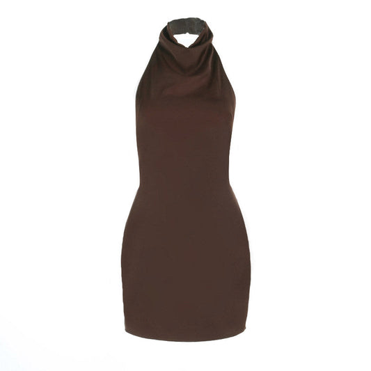 Halter button backless solid mini dress  | Festival Outfits Women