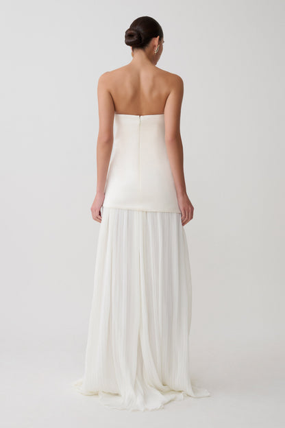 Juno Strapless Pleated Maxi Gown - White