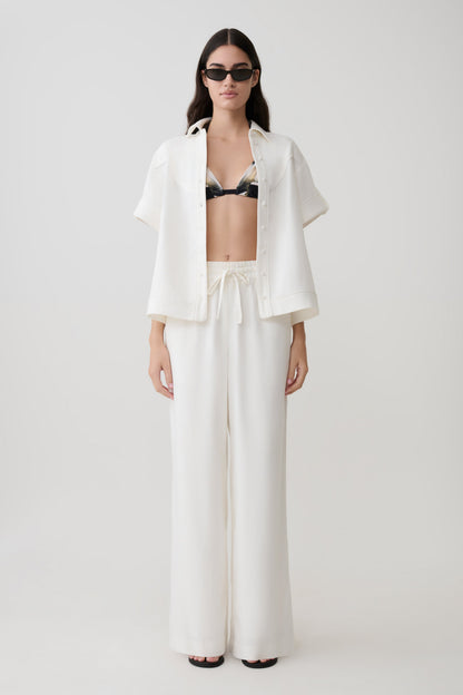 Selena Linen Short Sleeve Shirt - White