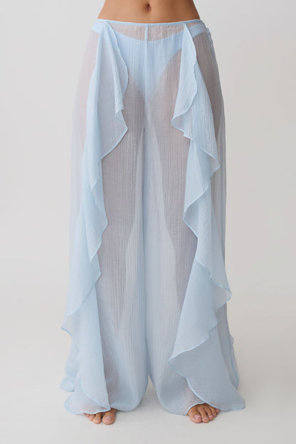 Kai Sheer Draped Ruffle Pant - Pale Blue