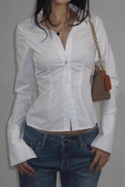 Waist Defining Flare Sleeve Blouse
