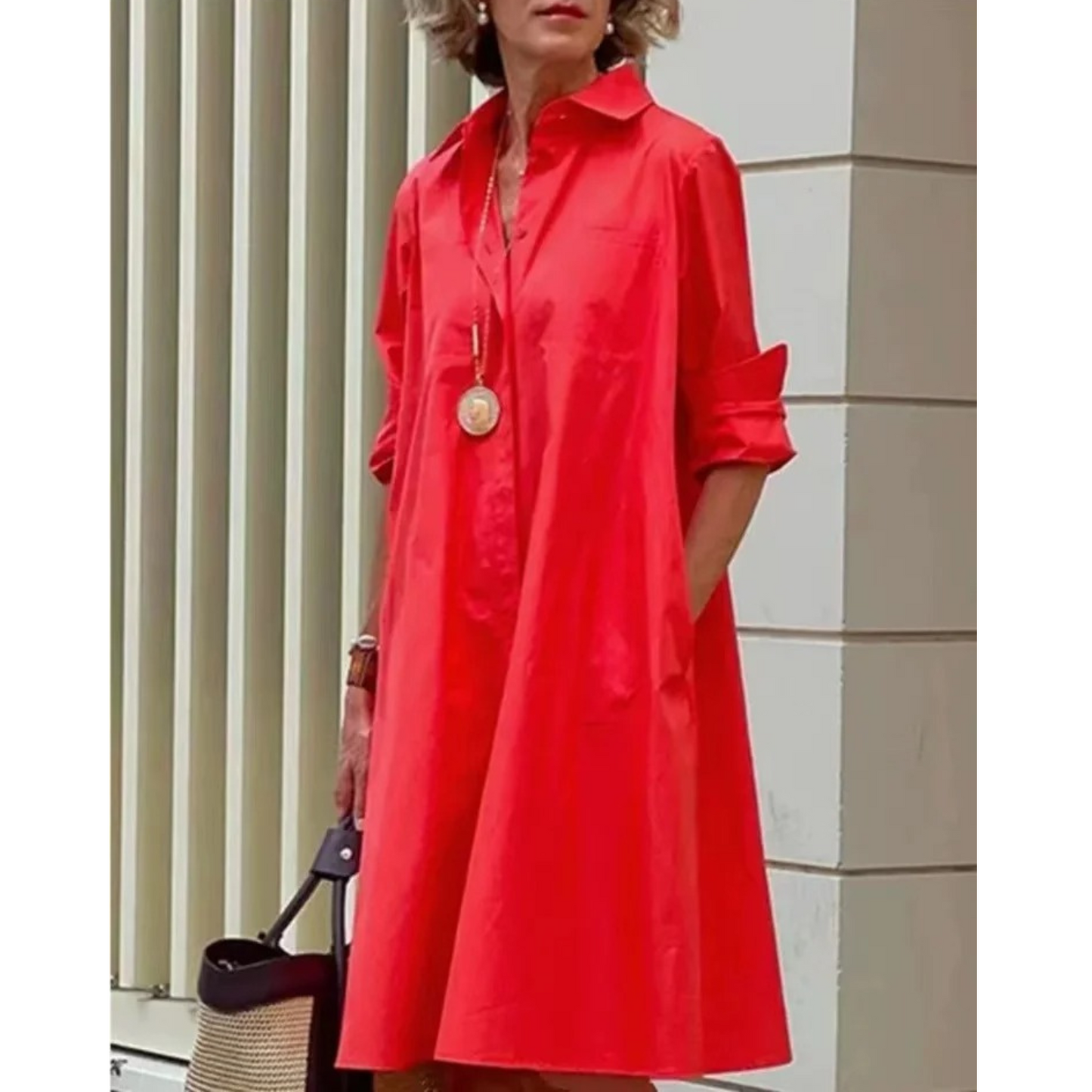 Women's Casual Turn Up Collar Midi Dress with Floral Print | Ideal for Spring/Summer
