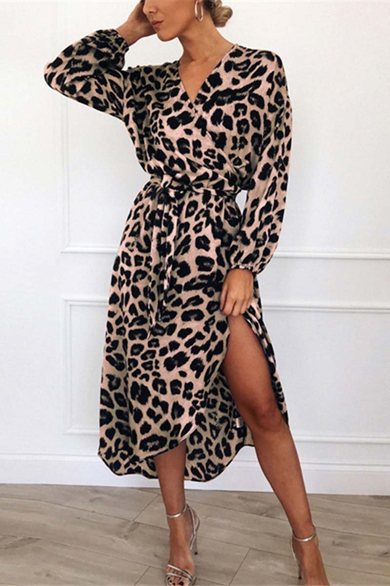V Neck Sexy Leopard Dress(4 Colors)