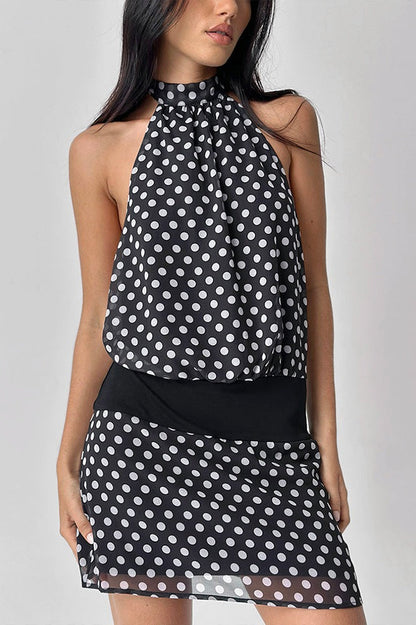 Polka Dot Chiffon Halter Mini Dress