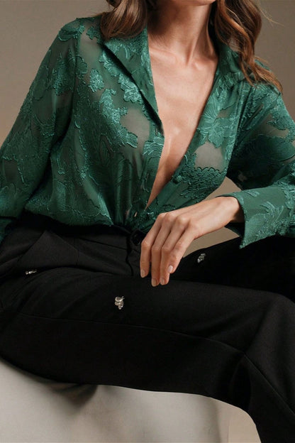Casual Jacquard Turtleneck Blouse