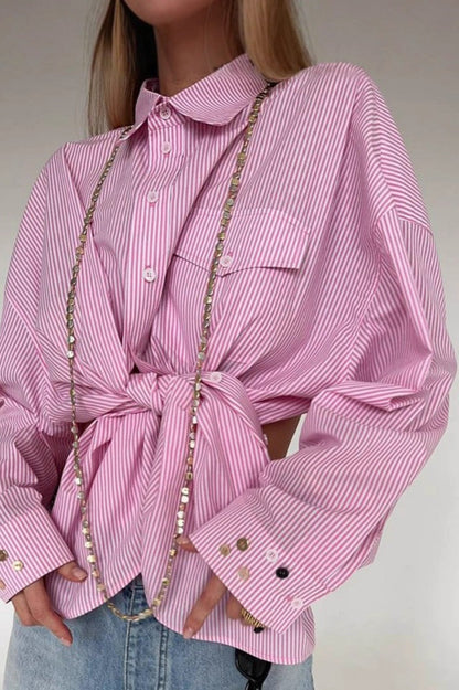 Asymmetric Button Back Cutout Blouse