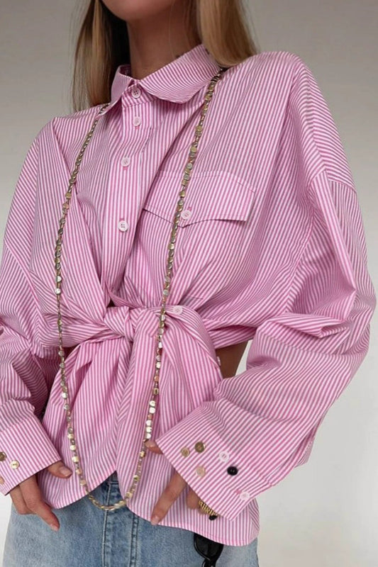 Asymmetric Button Back Cutout Blouse