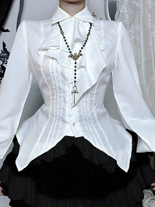 White Slim Fit Long Sleeve Blouse