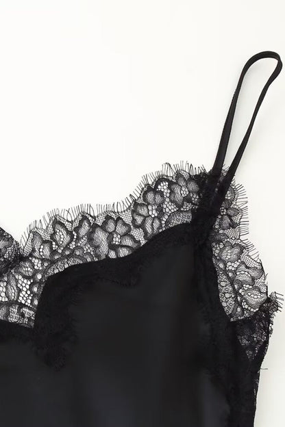 Alluring Asymmetric Lace Trim Fitted Mini Dress