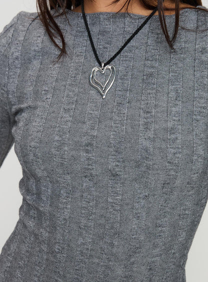 Rich Girl Long Sleeve Knit Mini Dress Grey Marle