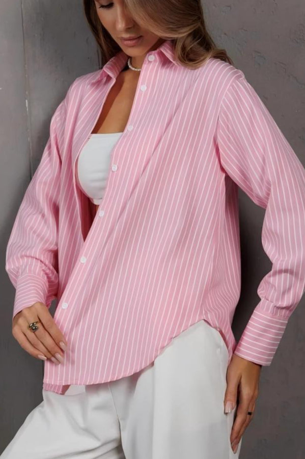 Relaxed Fit Striped Long Sleeve Blouse