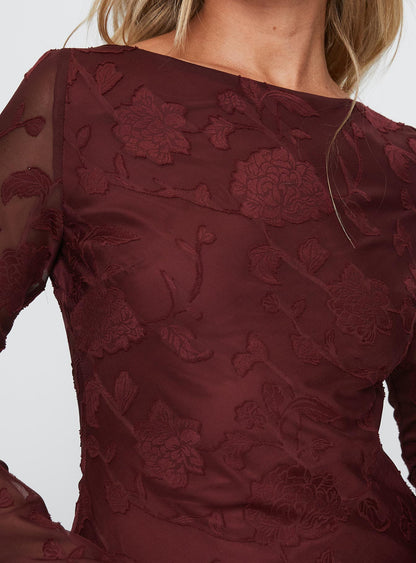 Jadee Long Sleeve Mini Dress Burgundy Floral