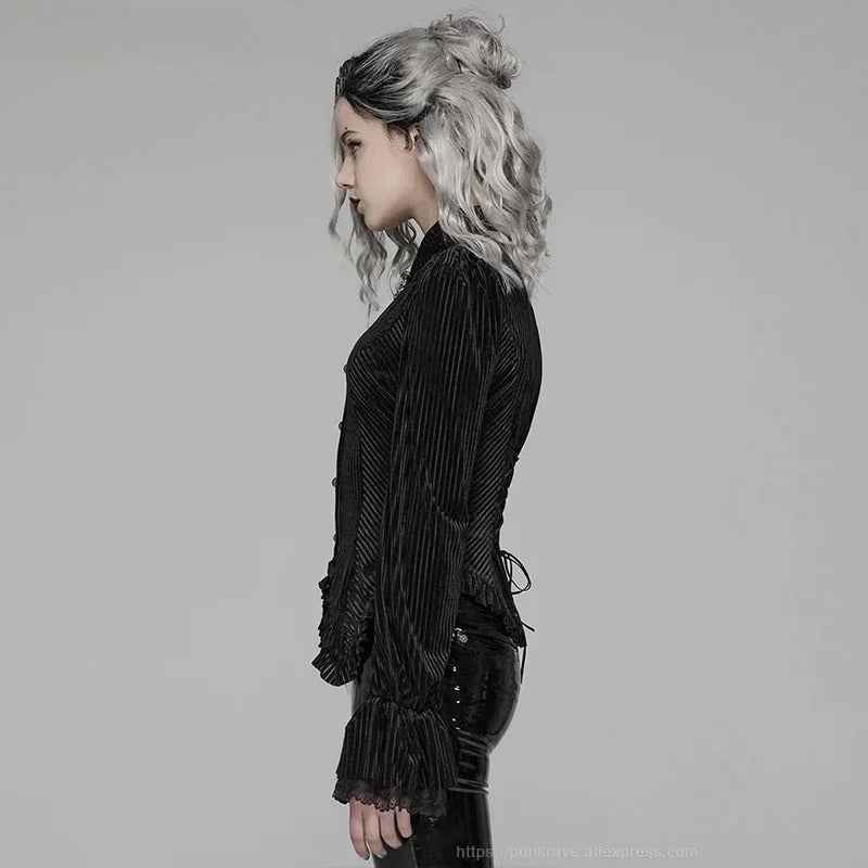 Elastic Velvet Gothic Long Sleeve Blouse