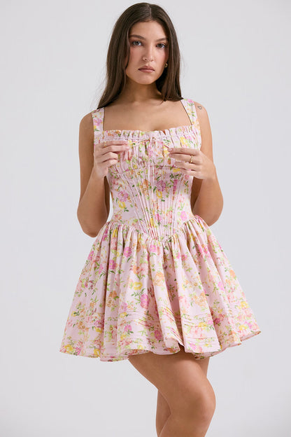 pink meadow print cotton mini dress
