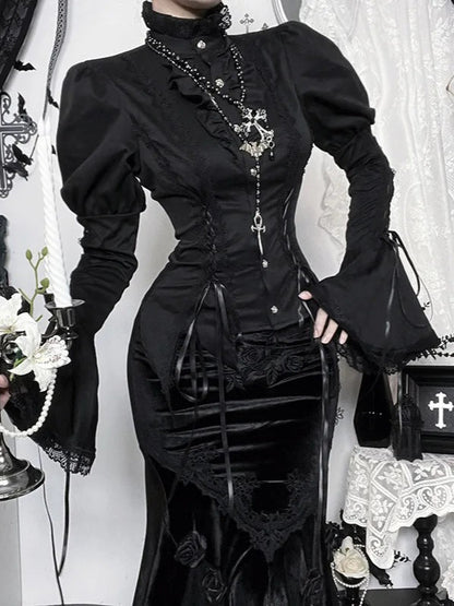 Vintage Dark Aesthetic Fitted Blouse