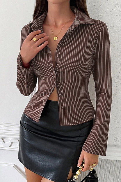 Solid Striped Long Sleeve Blouse