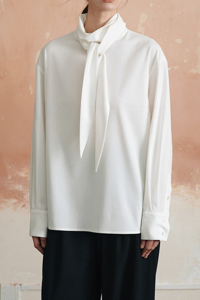 Elegant Lightweight Draped Tie Neck Blouse
