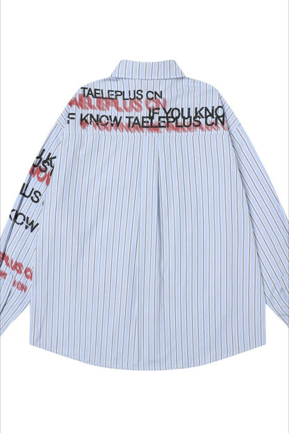 Stripe Punk Slogan Print Relaxed Fit Long Sleeve Blouse