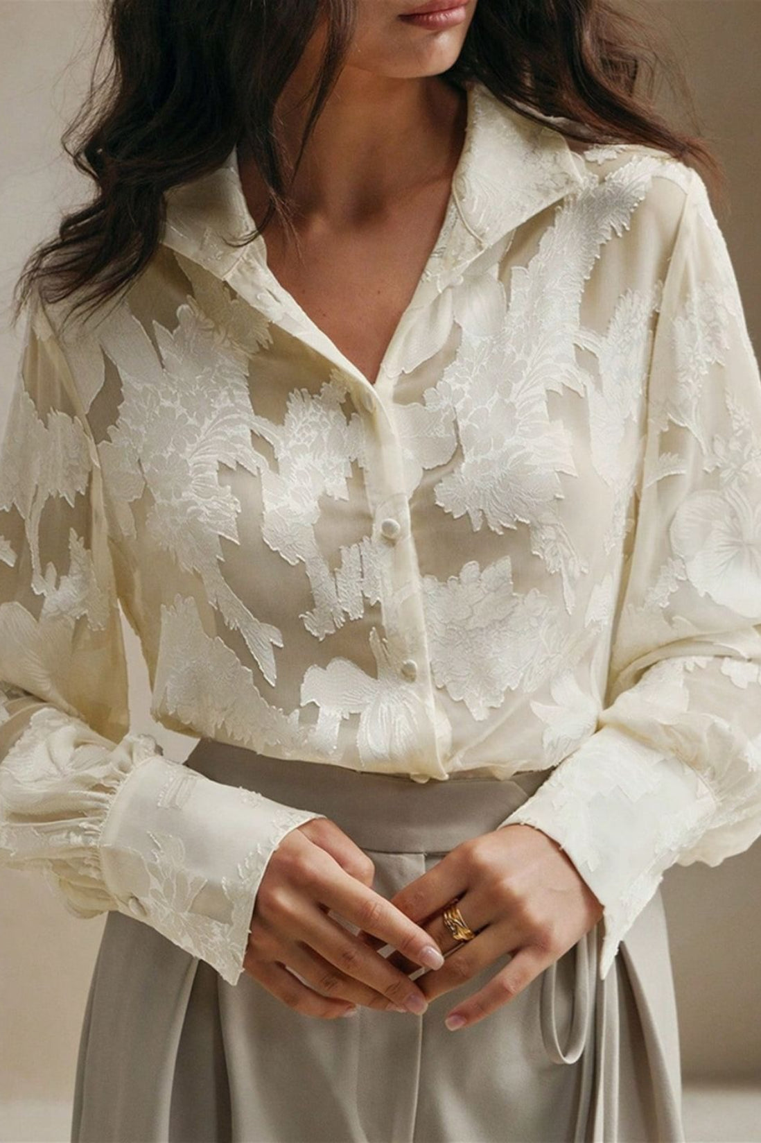 Casual Jacquard Turtleneck Blouse
