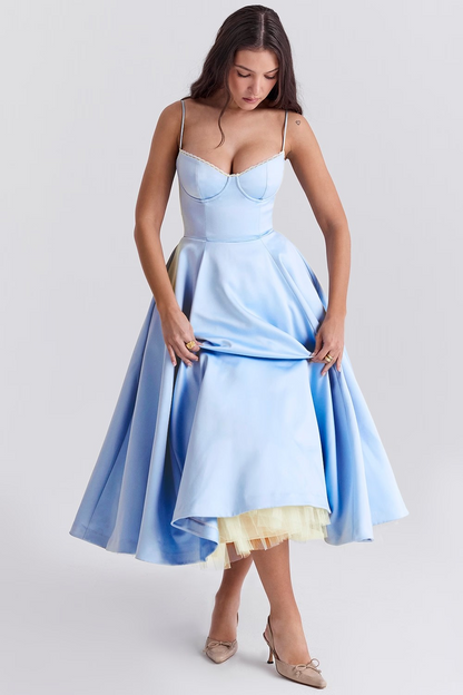 Katey - Elegant Tulle Midi Dress for Women