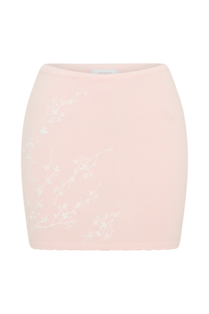 Monroe Embroidered Knit Mini Skirt - Baby Pink And Ivory