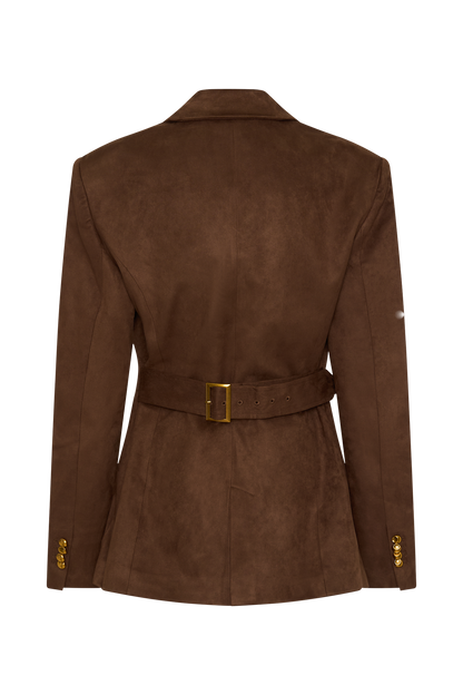 Sally Faux Suede Cinched Blazer - Milk Chocolate