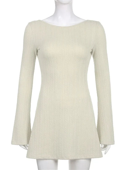Slim Fit O-neck Solid Party Mini Dresses