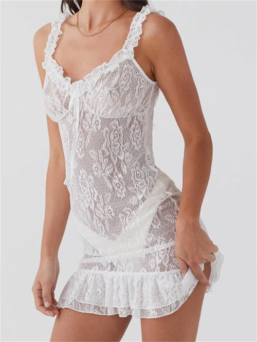 Sexy V-neck Backless Lace Slim Fit Mini Dresses