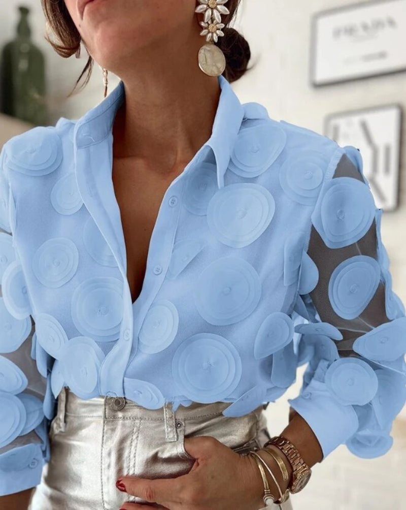 Women's Stylish 3D Petals Long Sleeve Button Front Blouse | Ideal for Spring/Summer