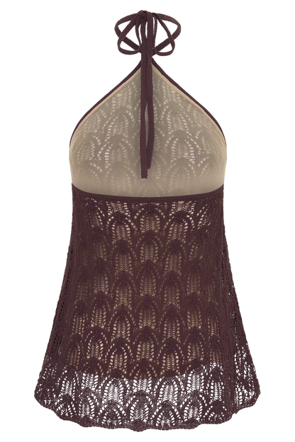 Corey Crochet Halter Neck Top - Chocolate