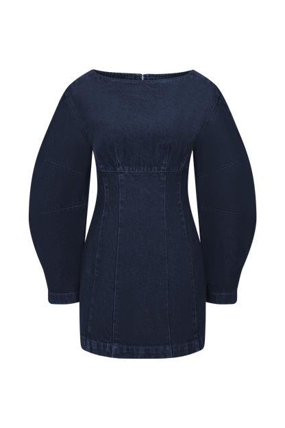 Cosmala Denim Long Sleeve Mini Dress - Indigo Blue
