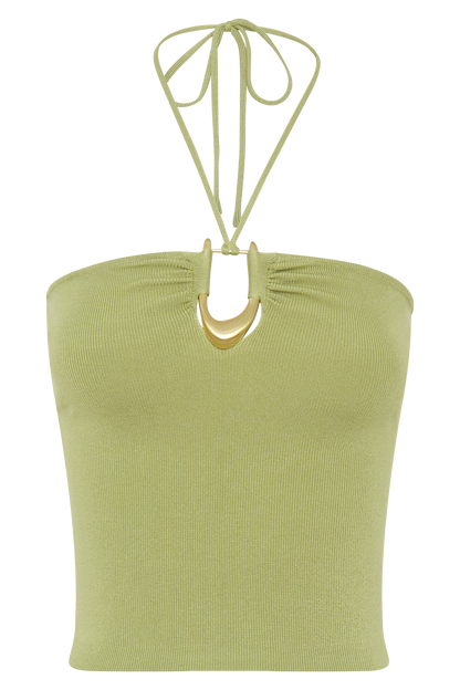 Dimitri Knit Halter Top With Hardware - Light Olive