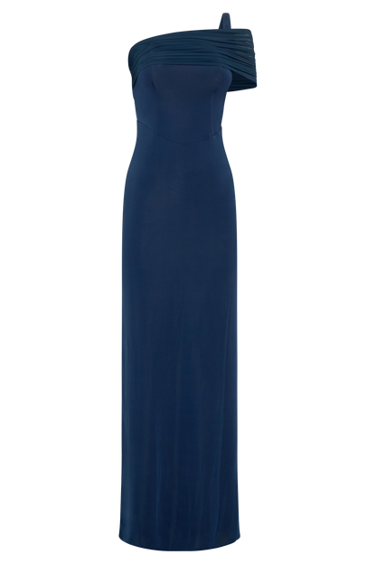Hanh One Shoulder Mesh Maxi Dress - Ink Blue