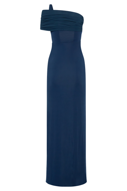 Hanh One Shoulder Mesh Maxi Dress - Ink Blue