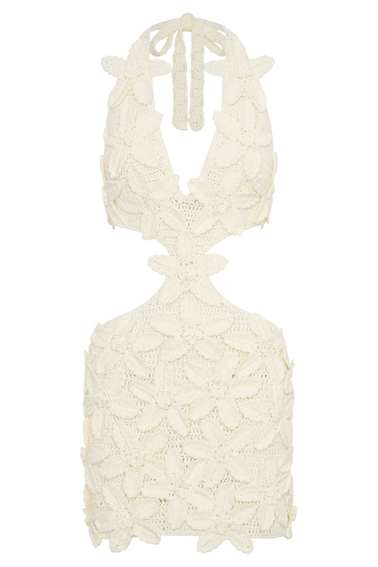 Jaylene Floral Crochet Mini Dress - White