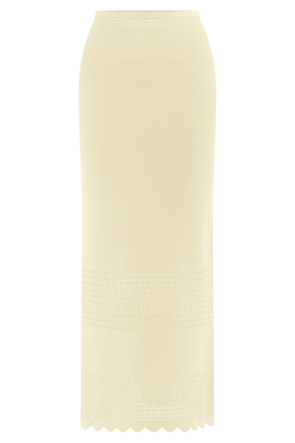 Madeline Scallop Knit Midi Skirt - Ivory