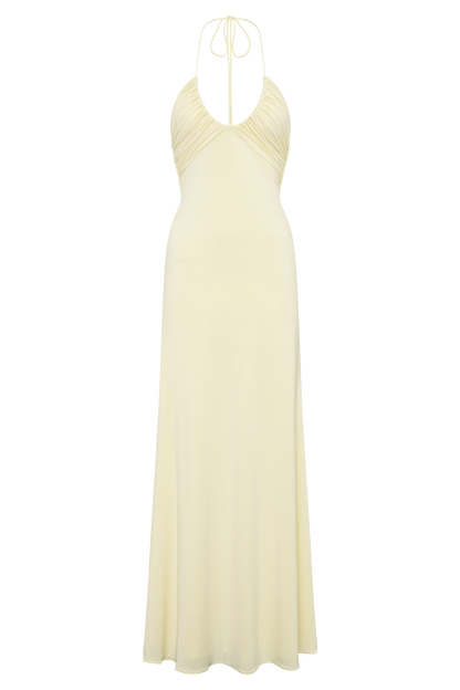 Maely Gathered Slinky Maxi Dress - Lemon