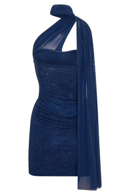 Mattea Diamante Mini Dress With Scarf - Navy