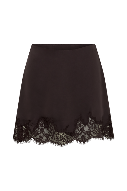 Nina Lace And Satin Mini Skirt - Chocolate