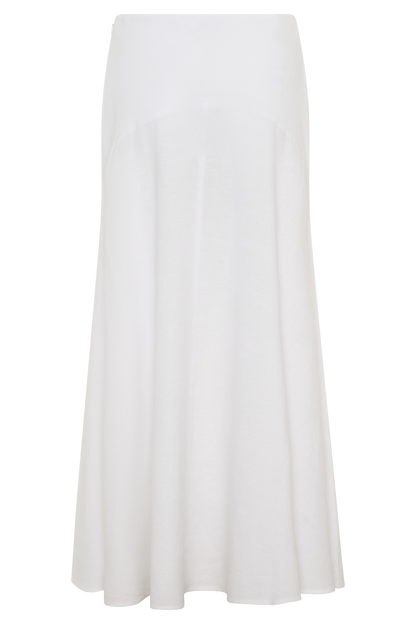 Selma Curved Waist Midi Skirt - White