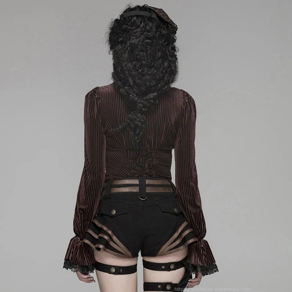 Elastic Velvet Gothic Long Sleeve Blouse