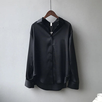 Women's Elegant Long Sleeve Satin Button Up Blouse | Ideal for Spring/Summer