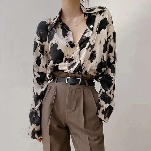 Women's Chic Black Stained Style Long Sleeve Blouse | Ideal for Spring/Summer