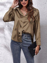 Women's Loose Collar Satin Blouse with Buttons | Ideal for Spring/Summer