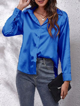Women's Loose Collar Satin Blouse with Buttons | Ideal for Spring/Summer