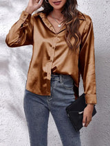 Women's Loose Collar Satin Blouse with Buttons | Ideal for Spring/Summer
