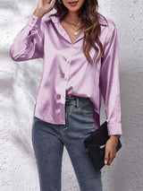 Women's Loose Collar Satin Blouse with Buttons | Ideal for Spring/Summer