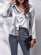 Women's Loose Collar Satin Blouse with Buttons | Ideal for Spring/Summer